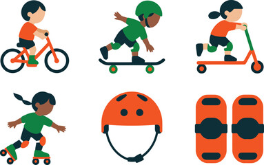 Children Playing Outdoors with Safety Gear Vector Illustration on Transparent Backdrop