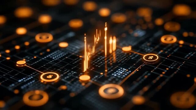 Abstract digital network visualization with glowing nodes and data flow representing technology
