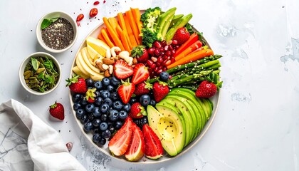 Colorful platter of fresh fruits and vegetables