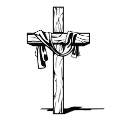 Christian Cross with Draped Cloth Vector Illustration, Religious Symbol of Faith and Resurrection