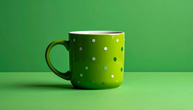Green polka dot mug on green background - Powered by Adobe