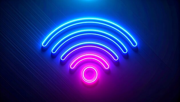 Glow Effect Wifi Symbol, Cyberpunk Style, Digital Internet Connection
