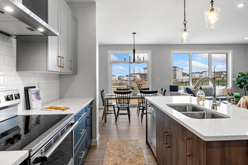 Kitchen with a large island and a dining table