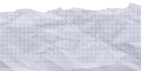 Obraz premium Torn edge of white crumpled paper with black grid, blank template wrinkly background with copy space