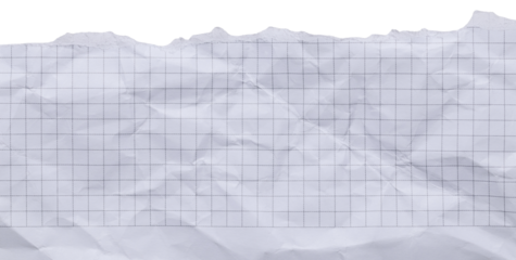 Torn edge of white crumpled paper with black grid, blank template wrinkly background with copy space