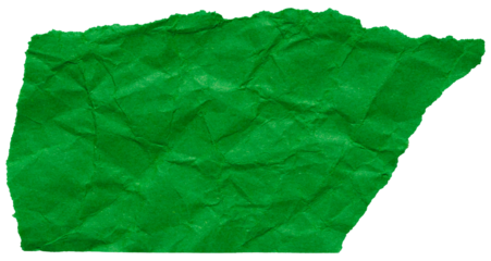 Abstract torn piece of rich green crumpled paper isolated to create collage in bright colors