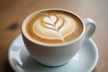 Aromatic Latte Art in a White Cup Close up