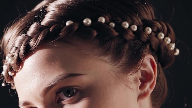 Elegant hairstyle tutorial featuring braided design with pearls for special occasions