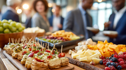 Fototapeta premium Elegant catered event with appetizers on display, offering a mix of flavors and textures for a refined culinary experience.