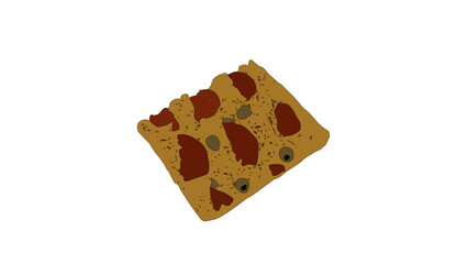 Genoese focaccia with tomatoes, olives, and oregano	