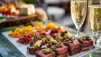 Elegant appetizers and sparkling beverages create a festive ambiance. A culinary delight for celebrations. Cheers to good times!