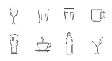Vector Icons Set of Assorted drink and beverage icons vector line art set on white background. EPS Editable