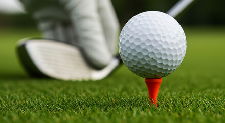 Golf Ball on Tee Ready for Drive Close-up Shot