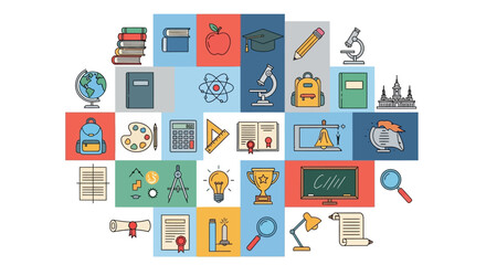 Vector Icons Set of Colorful flat design icon set for school and education. EPS Editable