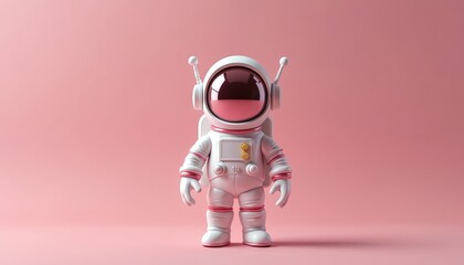 Cute cartoon astronaut character smiling on pink background, representing space exploration, science, future travel dreams. Playful illustration sparks imagination, wonder, perfect for children