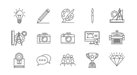 Fototapeta premium Vector Icons Set of Creative Process and Graphic Design Thin Line Icons Set. EPS Editable
