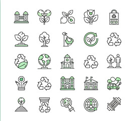 Vector Icons Set of Eco Friendly City and Nature Vector Line Icon Collection. EPS Editable