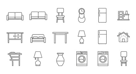 Vector Icons Set of Furniture and Home Appliances Outline Icon Set Collection. EPS Editable