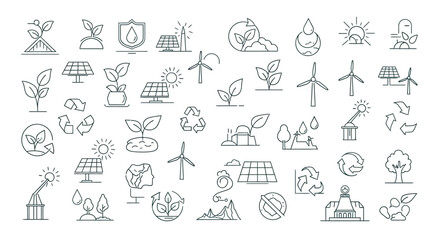 Vector Icons Set of Hand Drawn Ecology and Renewable Energy Icon Set Collection. EPS Editable