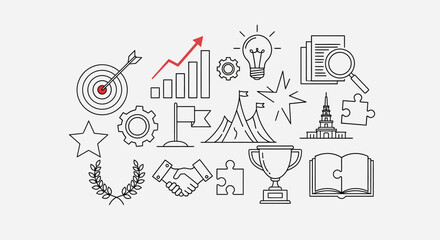Fototapeta premium Vector Icons Set of Hand drawn set of business success and achievement icons. EPS Editable