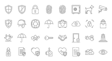 Vector Icons Set of Hand drawn security and protection doodle icon set on white background. EPS Editable