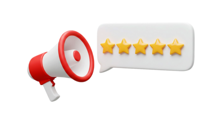 Announcing Five Star Excellence Boost Customer Reviews with Our Red White Megaphone Hear What on transparent background