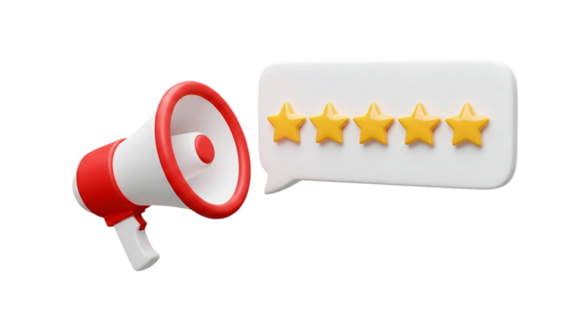 Announcing Five Star Excellence Boost Customer Reviews with Our Red White Megaphone Hear What on transparent background