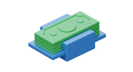 3D Money Stack Illustration in Green and Blue Design Currency Financial Investment Rich on transparent background