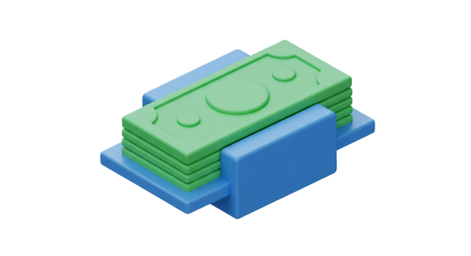 3D Money Stack Illustration in Green and Blue Design Currency Financial Investment Rich on transparent background