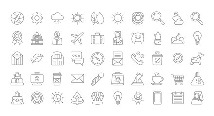 Vector Icons Set of Universal thin line icons set for various categories like business travel and technology. EPS Editable