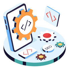 Unique design icon of mobile coding