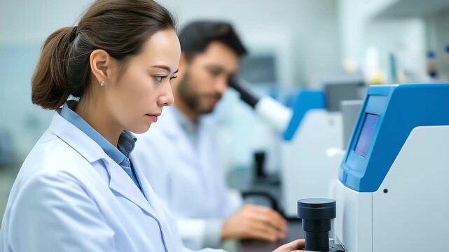 Pharmaceutical research scientists develop new drug formulations using analytical instruments conducting stability testing and quality control analysis in drug development