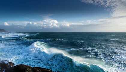 Fototapeta premium crashing ocean waves seascape with copy space