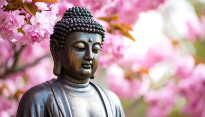 Buddha statue amidst cherry blossoms (1)