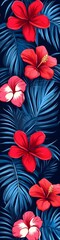 Vertical banner design with elegant blue and red flowers on a light background, decorative floral composition perfect for invitations, posters, and digital design projects
