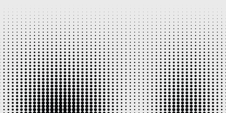 Dotted halftone gradient texture. Vanishing polka dot background. Repeating dots gradation pattern background. Black fading comic pop art overlay background business