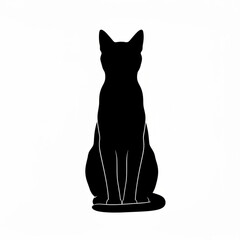Silhouette of a cat sitting upright with pointed ears and a curled tail in a minimalist design style created with generative ai