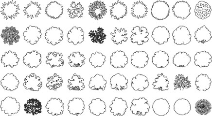 Collection of diverse top-view tree outlines for architectural or landscape design