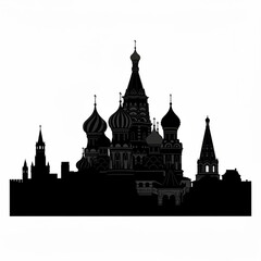 Naklejka premium Silhouette of st basil's cathedral with various domes and spires against a white background in detailed view created with generative ai