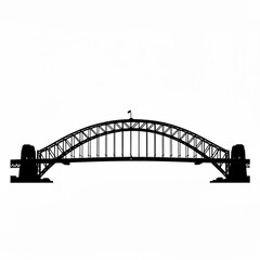 Silhouette of a large arched bridge with towers and a flag on top against a white background space view created with generative ai
