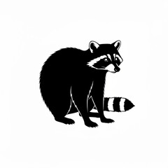 Obraz premium Silhouette image of a raccoon sitting with its striped tail visible against a white background created with generative ai