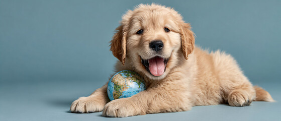 Eco Puppy with Mini Globe — Earth Day Vet or Pet Store Banner