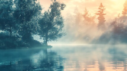 Enchanted woodland lake glowing with colors high resolution picture