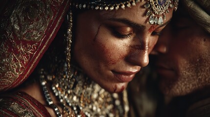 Intimate portrait of an Indian couple in a vulnerable, yet loving embrace.
