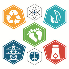 Assortment of hexagonal icons for environmental and ecological themes