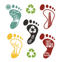 Set of colorful footprint icons representing environmental impact and sustainability