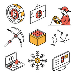 Isometric cryptocurrency and finance icons