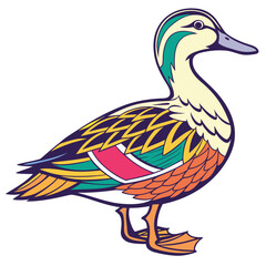 Colorful duck with intricate patterns, cartoon illustration