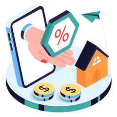 A colored design illustration of house discount