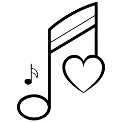 Musical note with heart symbol representing love and music